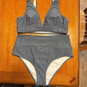 Cupshe Blue Gray high waisted bikini